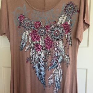 Women's Brown Graphic Top